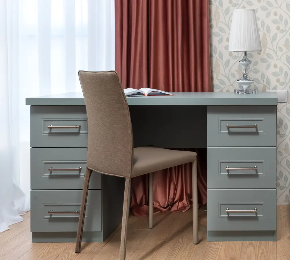 Under-desk storage in a small home office