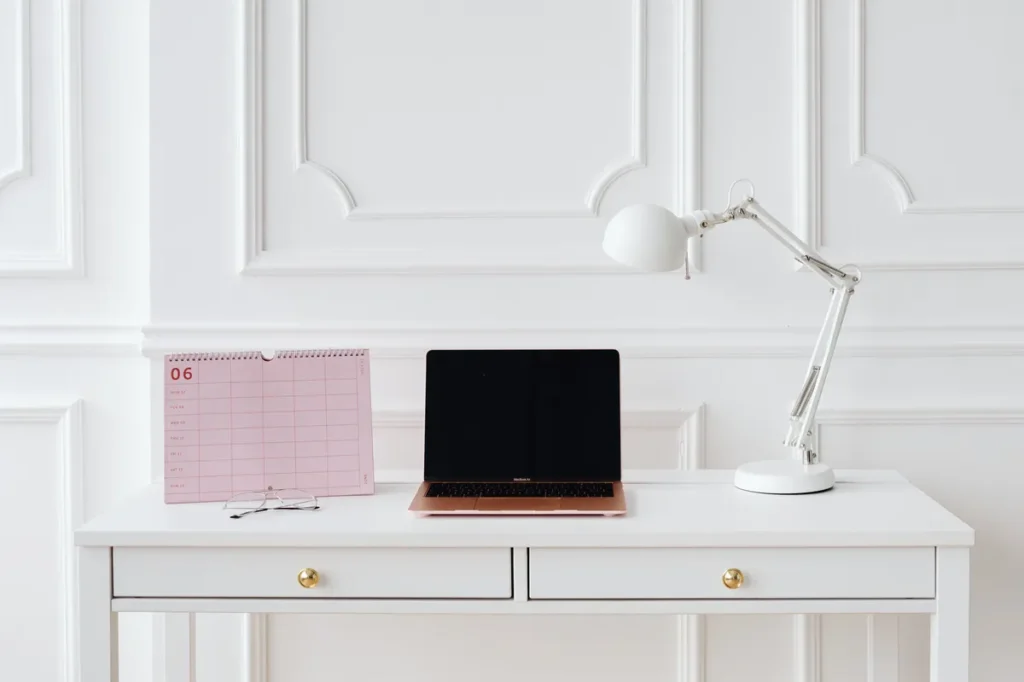 Desk with built-in file storage for a small home office