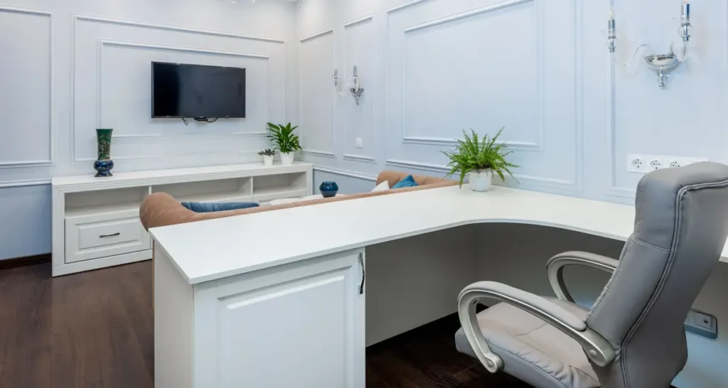 L-shaped corner desk for a small home office