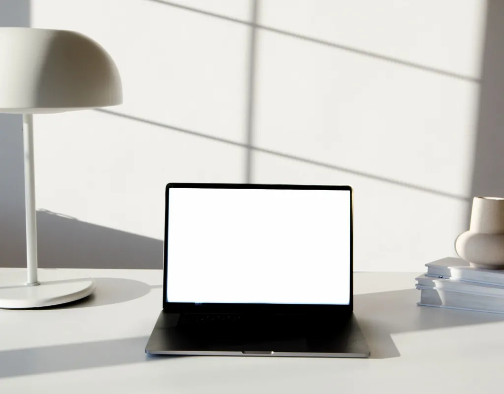 Minimalist dome-shaped smart LED desk lamp beside a laptop