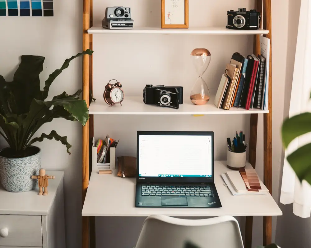Wall-mounted storage in a small home office