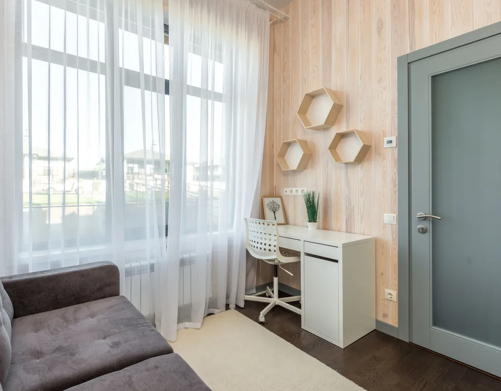 door with noise reduction features in a small home office
