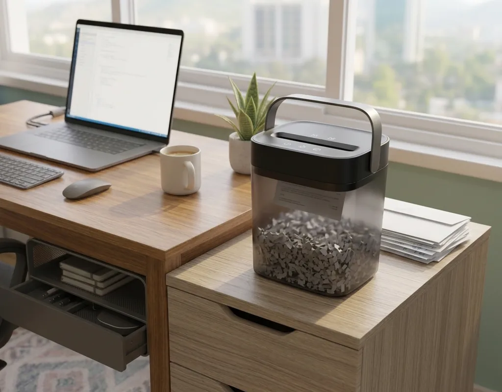 Compact cross-cut paper shredder for a small home office