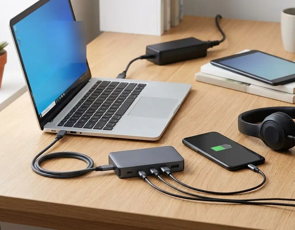 Laptop and multi-device charging station for a small home office