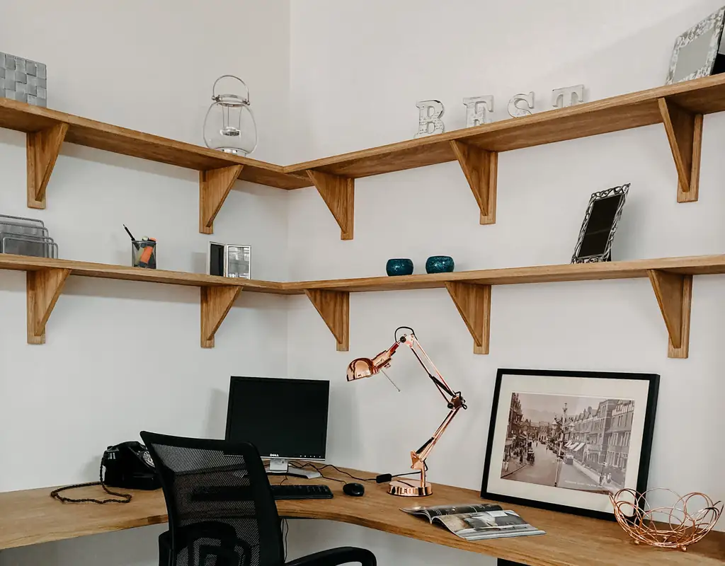 corner shelf in a small home office
