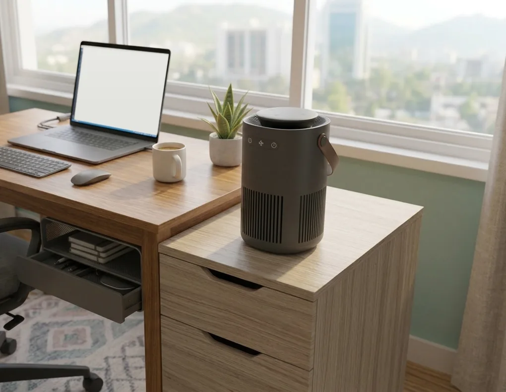 Portable compact air purifier for a small home office