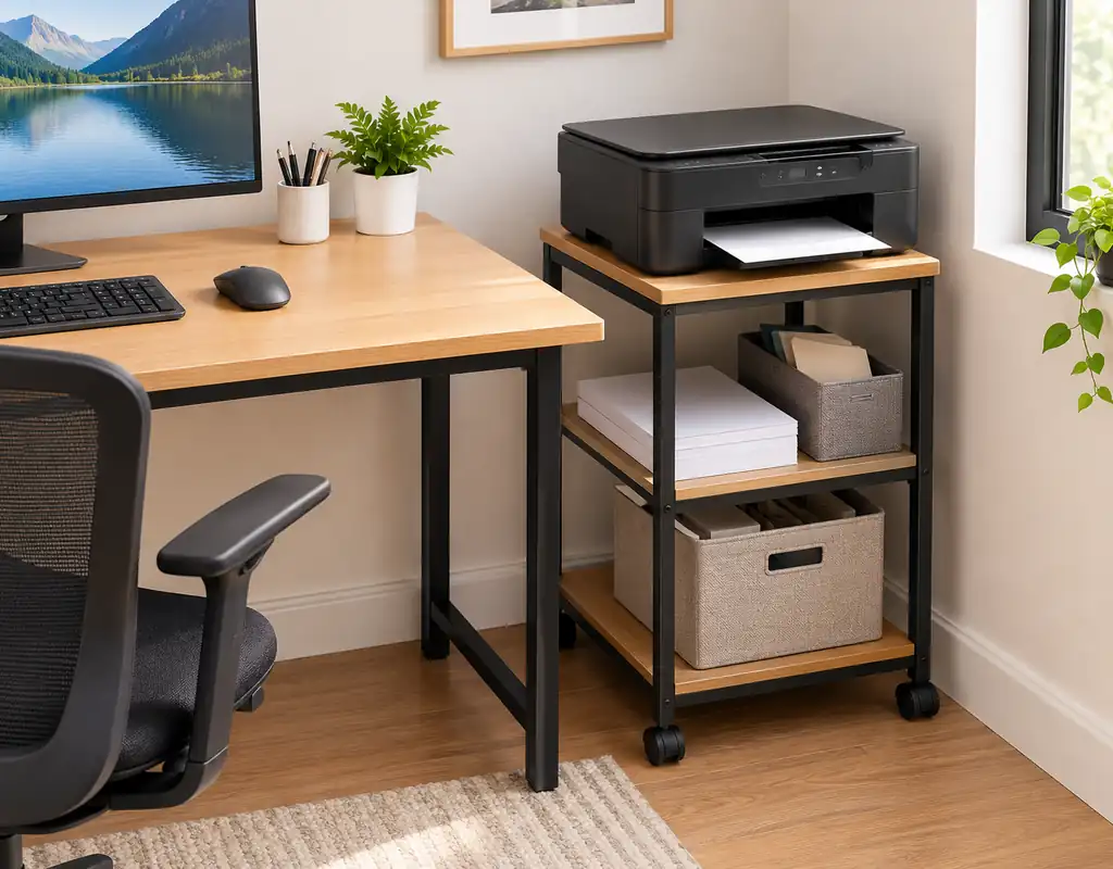separate printer surface in a small home office