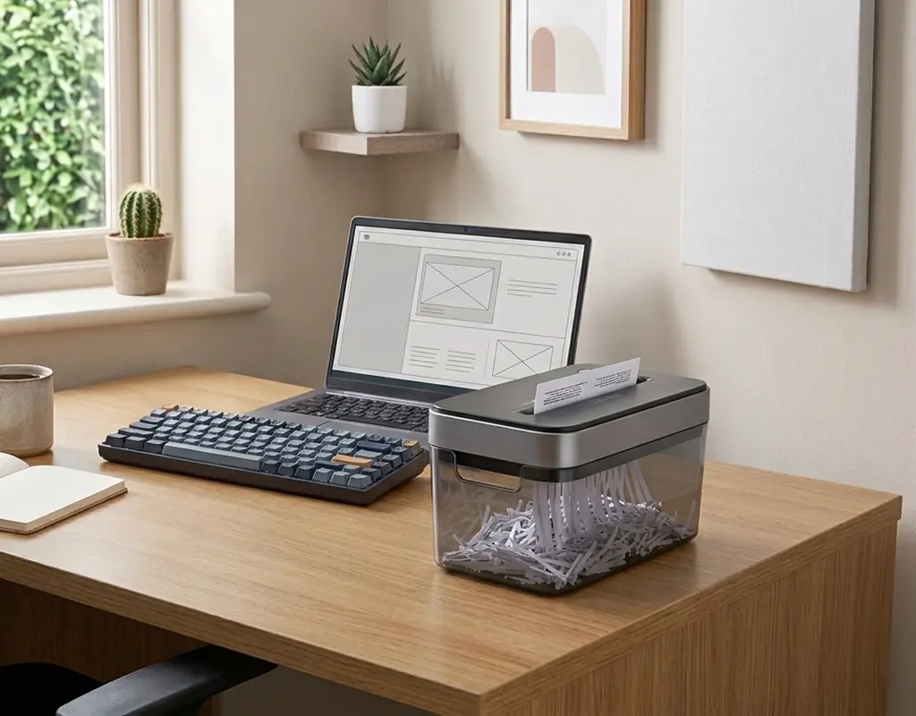 Slim desktop paper shredder for a small home office