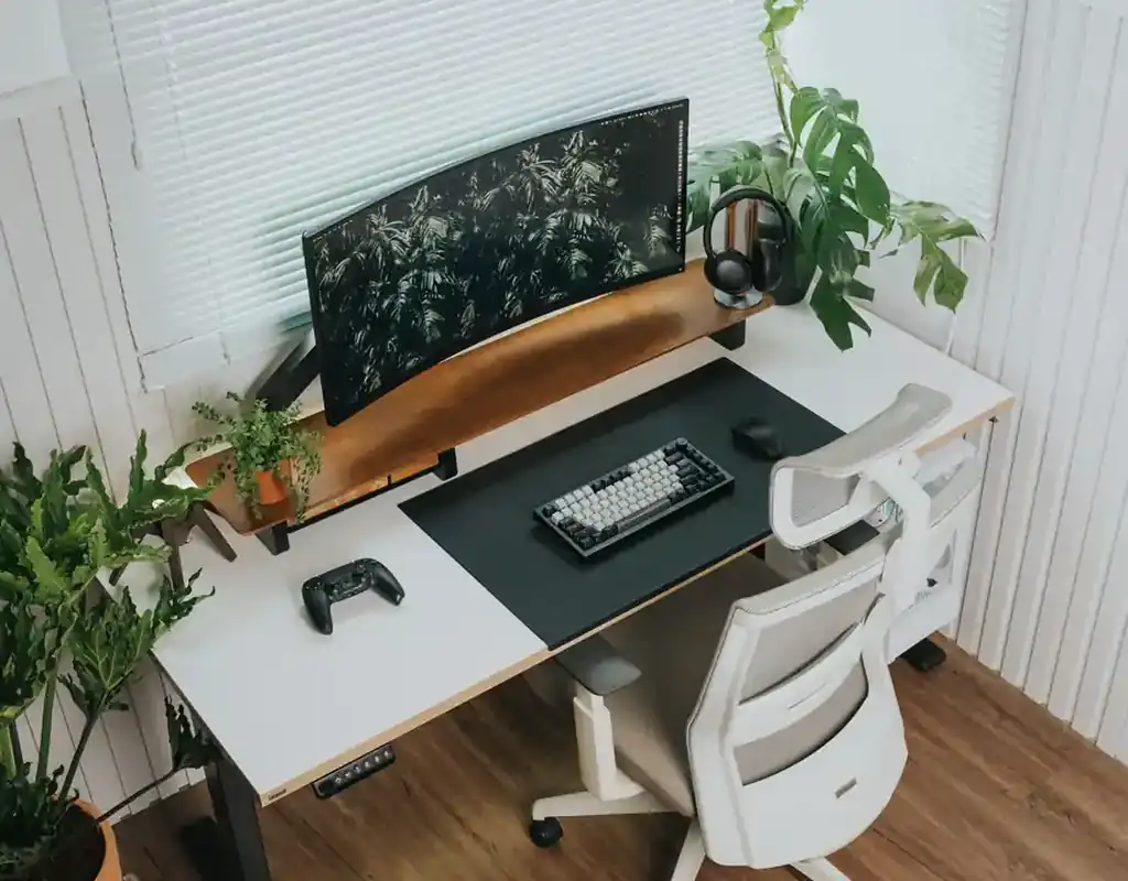 Thin compact desk mat for a small home office
