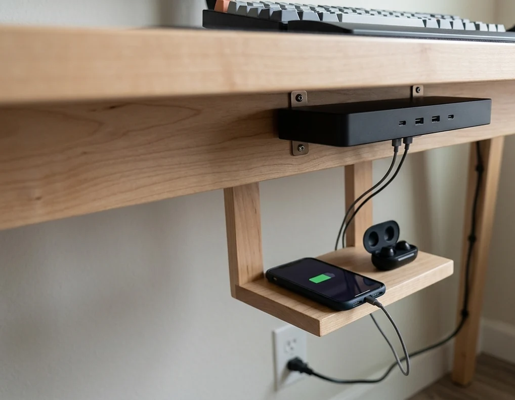 Under-desk charging station for a small home office