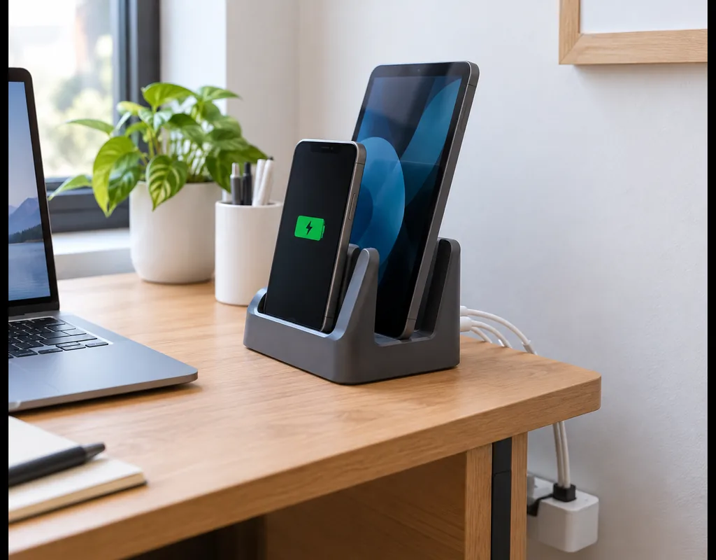 Vertical slot charging station for a small home office